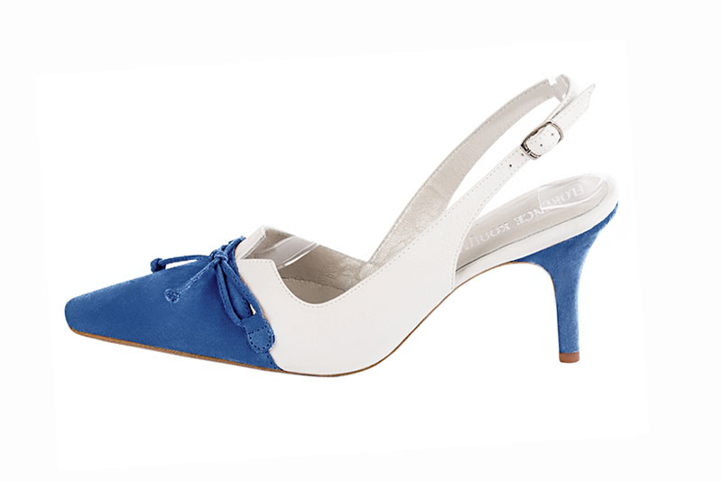 French elegance and refinement for these electric blue and pure white dress slingback shoes, with a knot, 
                available in many subtle leather and colour combinations. The pretty French spirit of this beautiful pump will accompany your steps nicely and comfortably.
To be personalized or not, with your materials and colors.  
                Matching clutches for parties, ceremonies and weddings.   
                You can customize these shoes to perfectly match your tastes or needs, and have a unique model.  
                Choice of leathers, colours, knots and heels. 
                Wide range of materials and shades carefully chosen.  
                Rich collection of flat, low, mid and high heels.  
                Small and large shoe sizes - Florence KOOIJMAN